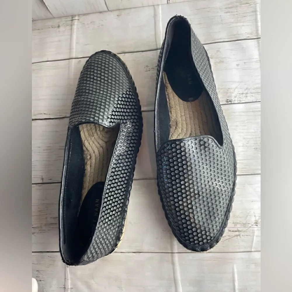 Cole Haan Rielle Perforated Espadrille Slip On Loafer Shoe Faux Patent Leather
